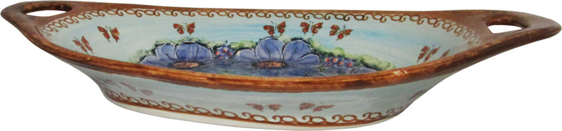 Boleslawiec Polish Pottery UNIKAT Serving or Baking Dish with Handles "Blue Sky Meadow"