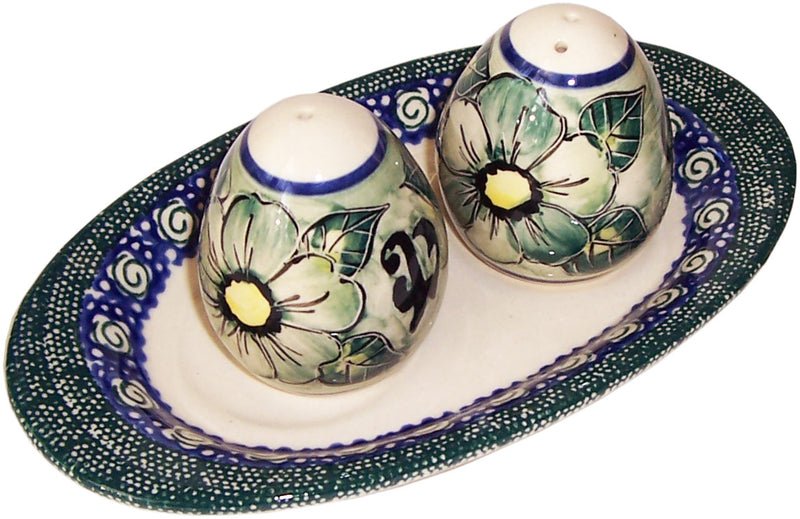 Boleslawiec Polish Pottery UNIKAT Salt and Pepper Set "Green Garden"