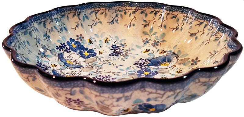 Boleslawiec Polish Pottery Ceramika Artystyczna UNIKAT 4848 8.5" Scalloped Serving Bowl