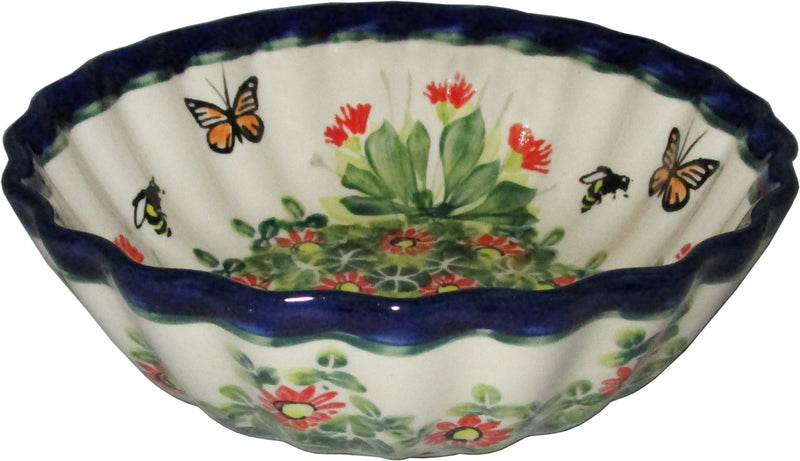 Boleslawiec Polish Pottery UNIKAT Medium Scalloped Bowl "Spring"