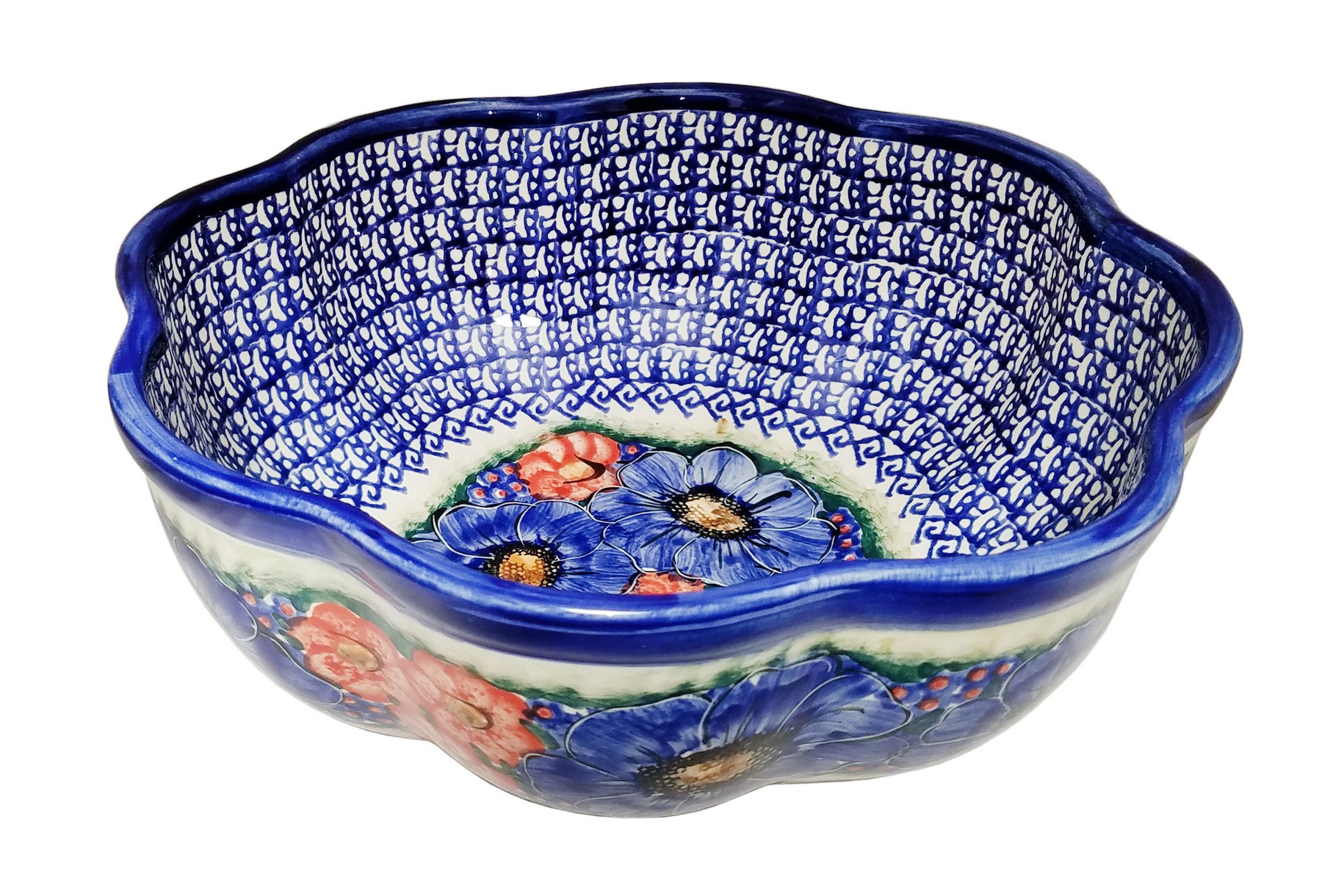 Boleslawiec Polish Pottery UNIKAT XLarge Scalloped Bowl Isabelle boleslawiec-polish-pottery-unikat-xlarge-scalloped-bowl-isabelle