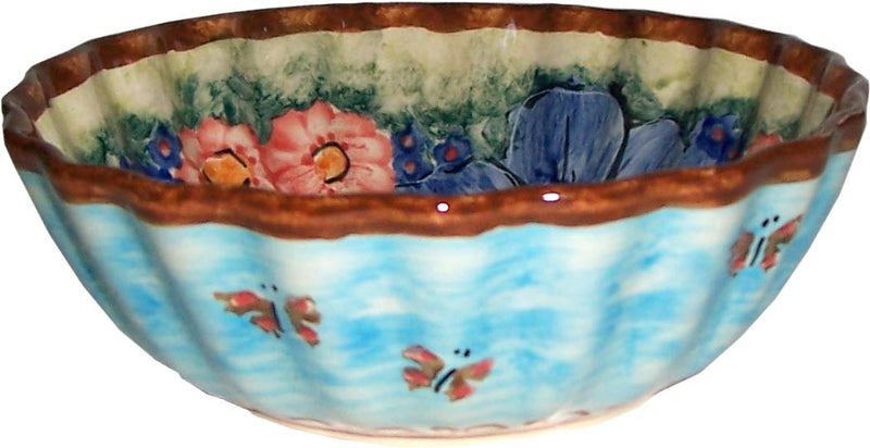 Boleslawiec Polish Pottery UNIKAT Medium Scalloped Bowl "Blue Sky Meadow"