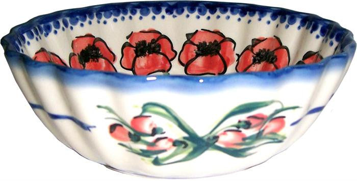 Boleslawiec Polish Pottery UNIKAT Medium Scalloped Bowl "Poppy Field"