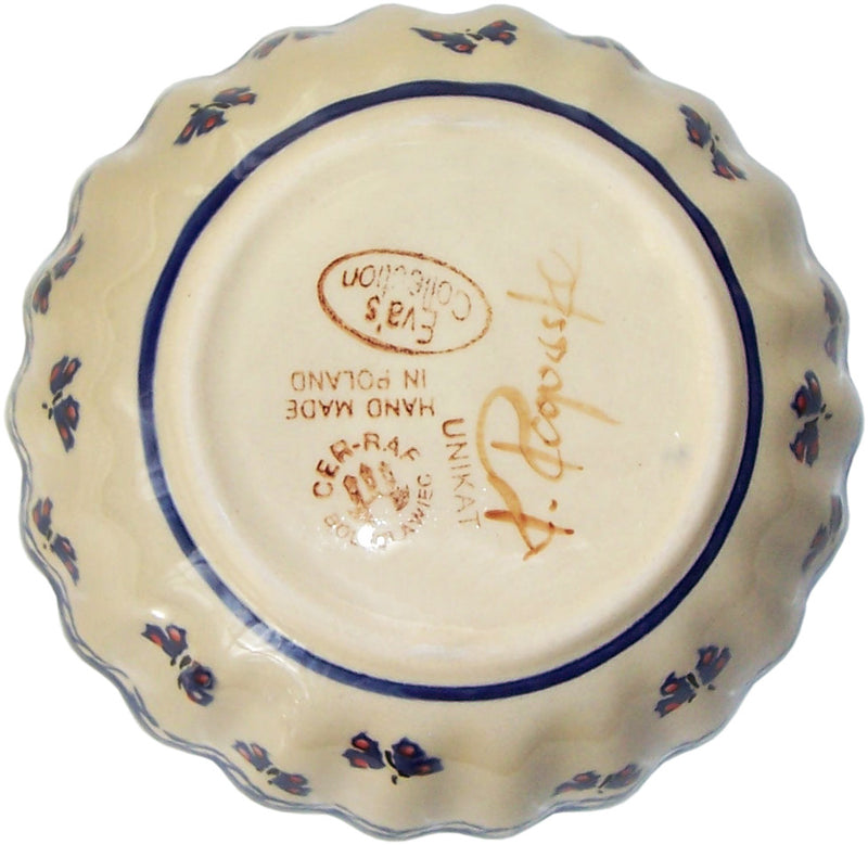 Boleslawiec Polish Pottery UNIKAT Medium Scalloped Bowl "Wild Roses"
