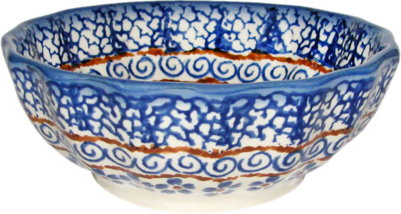 Boleslawiec Polish Pottery UNIKAT Ice Cream Scalloped Bowl "Blue Garden"