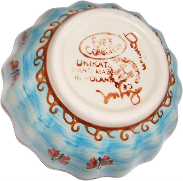 Boleslawiec Polish Pottery UNIKAT Ice Cream Scalloped Bowl "Blue Sky Meadow"