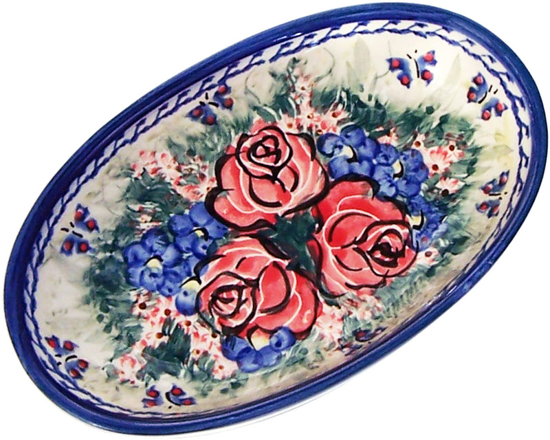 Boleslawiec Polish Pottery UNIKAT Small Oval Baker "Wild Roses"