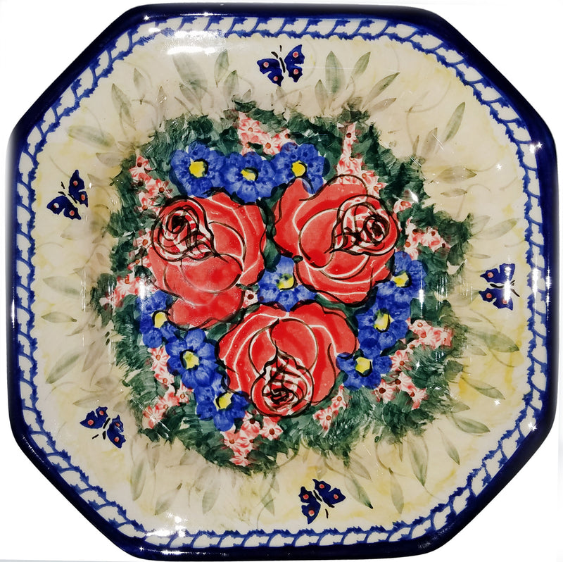Boleslawiec Polish Pottery Unikat Square Serving Bowl "Wild Roses"