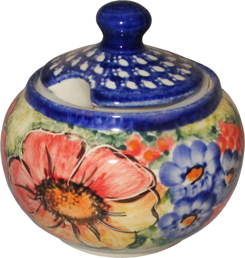 Boleslawiec Polish Pottery UNIKAT Sugar Bowl "Flower Field"