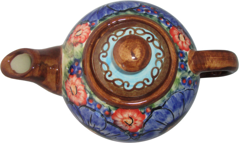 Boleslawiec Polish Pottery UNIKAT Small 16 oz Teapot Coffee Pot "Blue Sky Meadow"