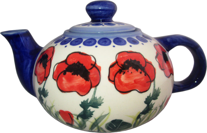 Boleslawiec Polish Pottery UNIKAT Small 16 oz Teapot Coffee Pot "Poppy Field"
