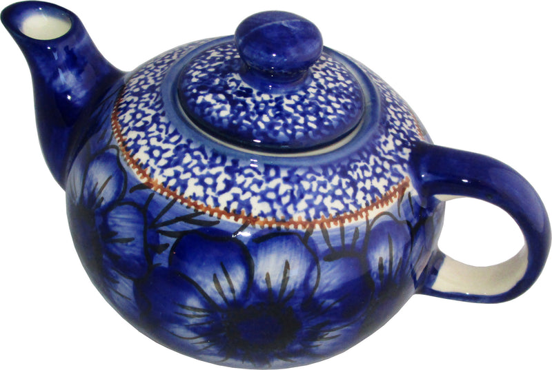 Boleslawiec Polish Pottery UNIKAT Small 16 oz Teapot Coffee Pot "Blue Garden"