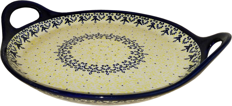 Polish Pottery Round Tray with Handles "Lace"