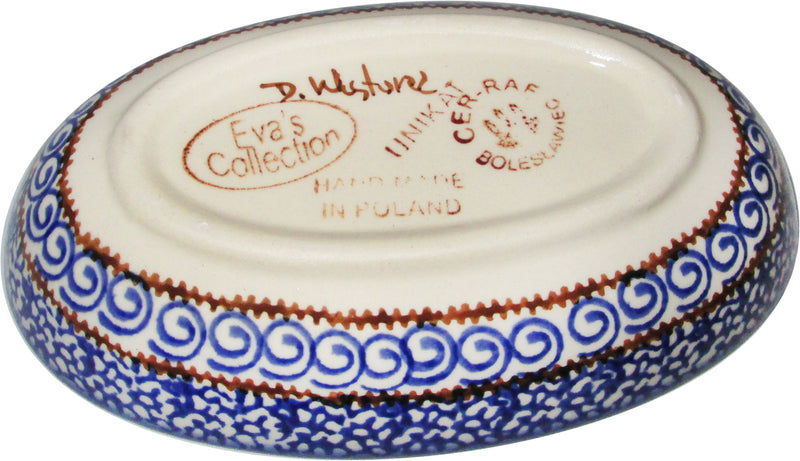 Boleslawiec Polish Pottery UNIKAT XSmall Oval Baking Dish "Blue Garden"