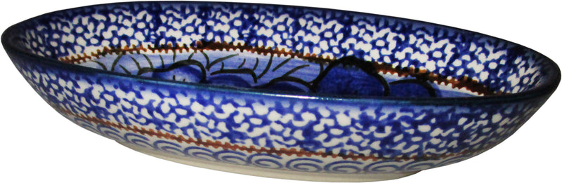 Boleslawiec Polish Pottery UNIKAT XSmall Oval Baking Dish "Blue Garden"