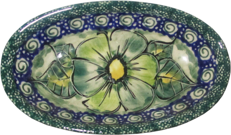 Boleslawiec Polish Pottery UNIKAT XSmall Oval Baking Dish "Green Garden"