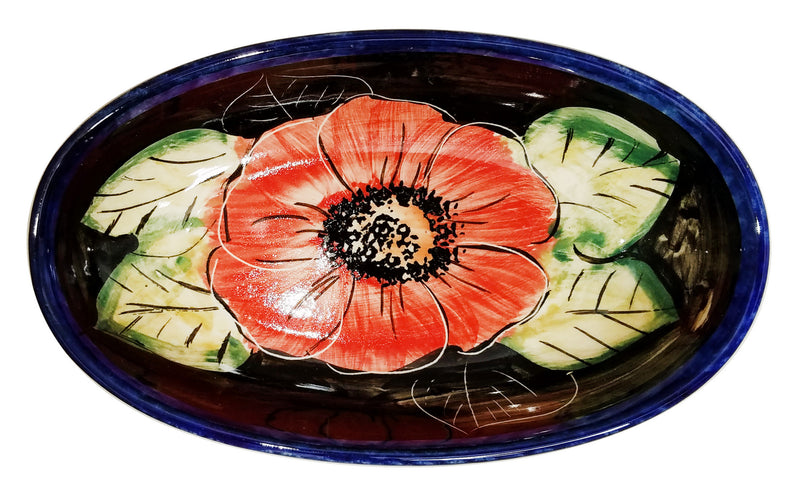 Boleslawiec Polish Pottery UNIKAT XSmall Oval Baking Dish "Red Garden"