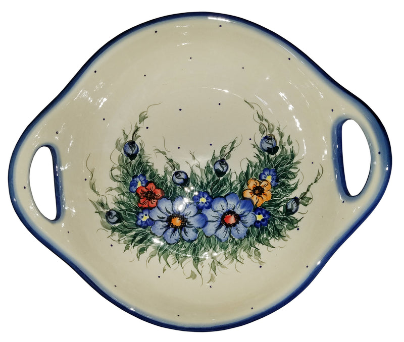 Boleslawiec Polish Pottery UNIKAT Medium Serving Bowl with Handles "Wild Field"