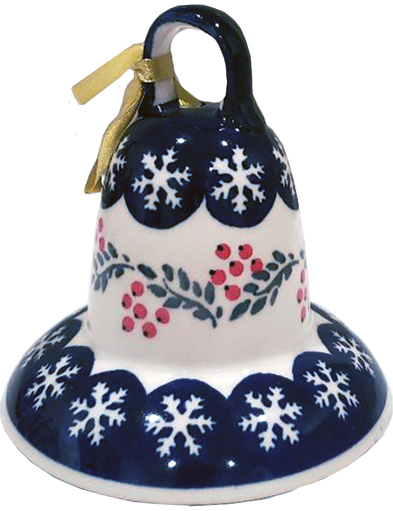Boleslawiec Polish Pottery Large 5.5" Christmas Bell Ornament "Red Berries"