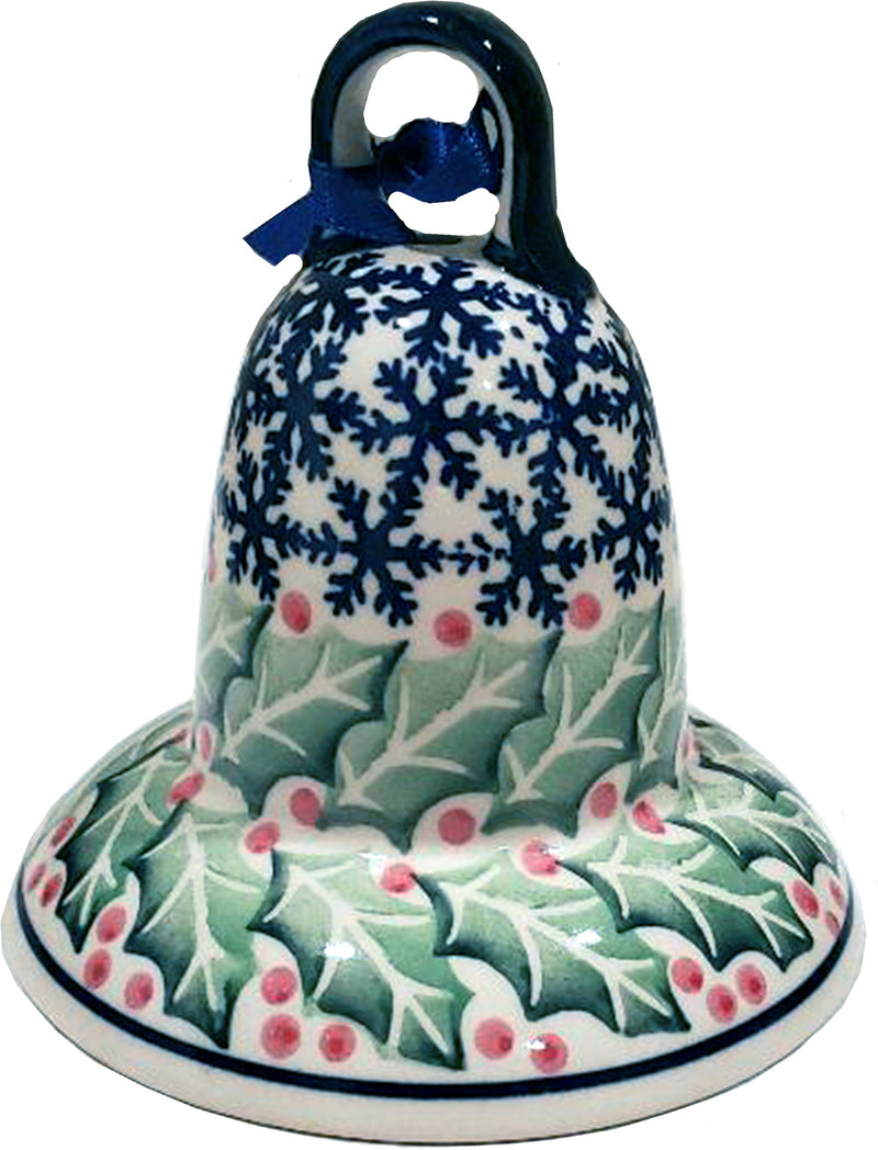 Boleslawiec Polish Pottery Large 5.5"" Christmas Bell Ornament "Holly"