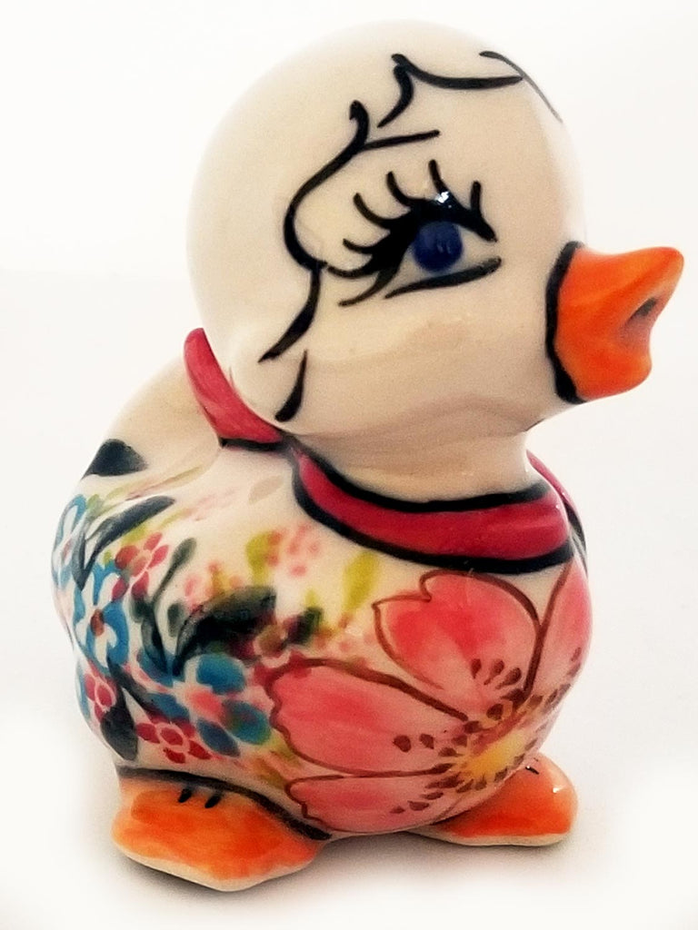 Boleslawiec Polish Pottery UNIKAT Easter Chick Decoration with Pink Flower