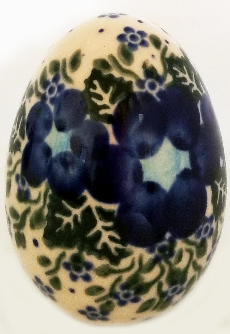 Boleslawiec Polish Pottery UNIKAT Easter Egg Decoration with Blue Flowers