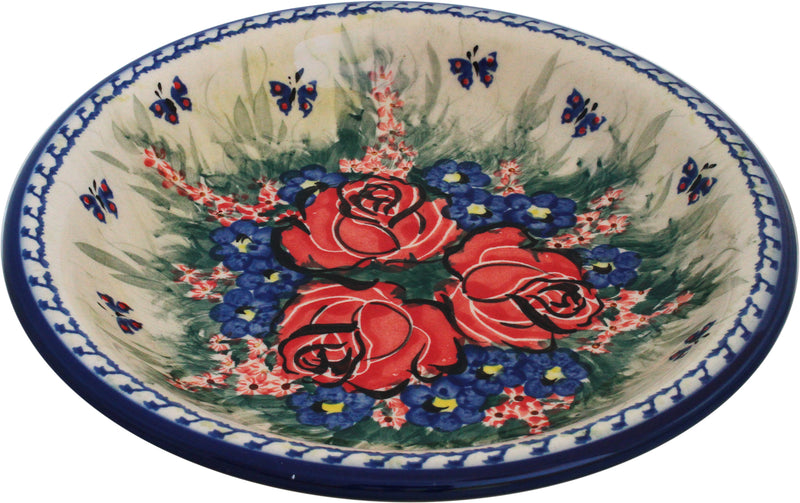 Boleslawiec Polish Pottery UNIKAT Soup or Pasta Plate "Wild Roses"