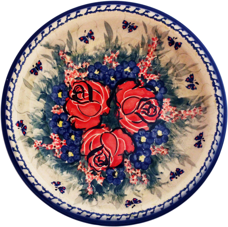 Boleslawiec Polish Pottery UNIKAT Soup or Pasta Plate "Wild Roses"