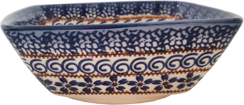 Boleslawiec Polish Pottery Unikat Serving or Ice Cream Square Bowl "Blue Garden"